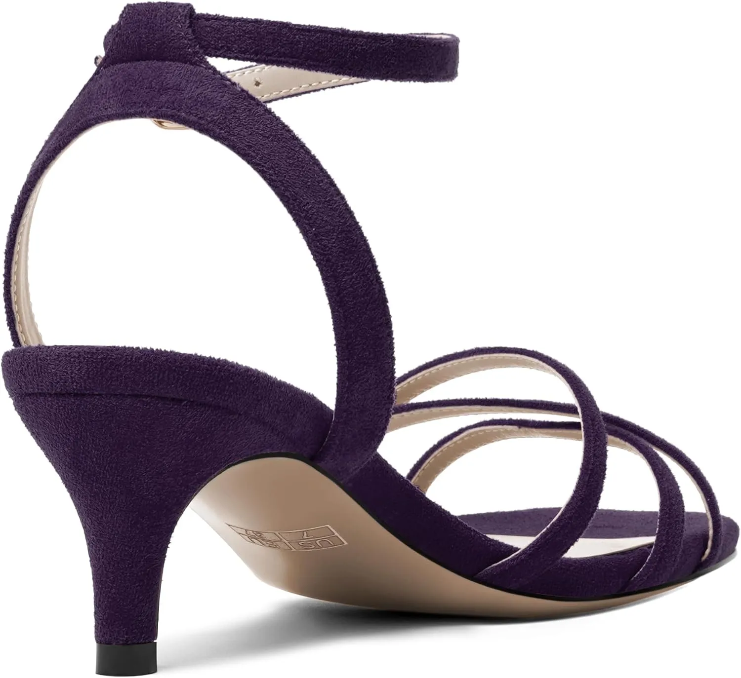 ROSERWISH Womens Wedding Suede Ankle Strap Buckle Square Toe Fashion Strappy Dress Kitten Low Heel Heeled Sandals 2 Inch