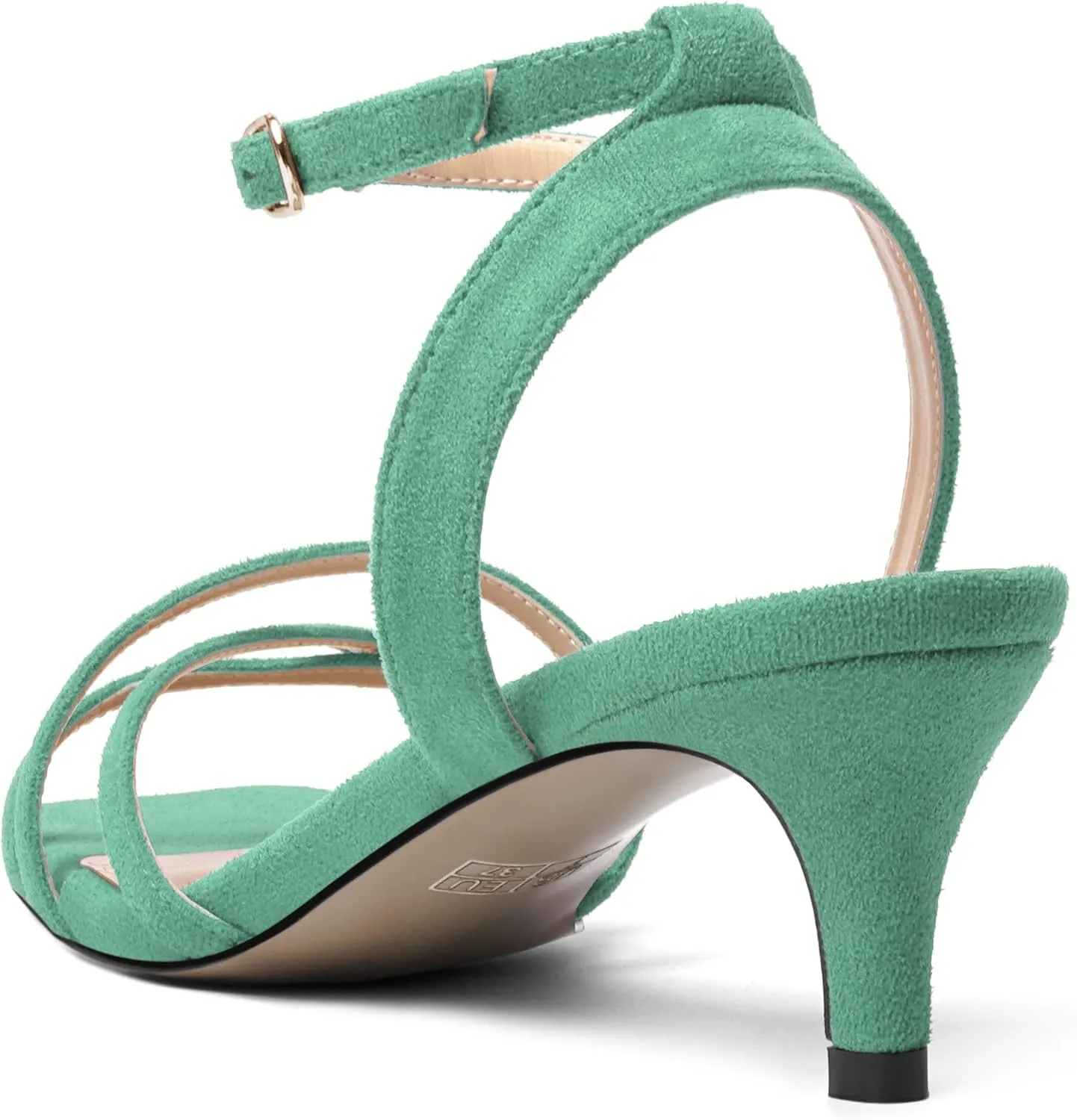 ROSERWISH Womens Wedding Suede Ankle Strap Buckle Square Toe Fashion Strappy Dress Kitten Low Heel Heeled Sandals 2 Inch