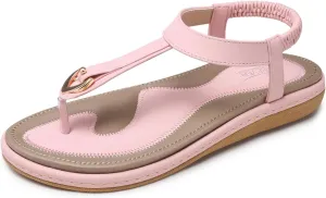 SHIBEVER Womens Sandals Summer Flat: Dressy Casual T-Strap Flip Flop Thong Flats Sandals - Comfortable Walking