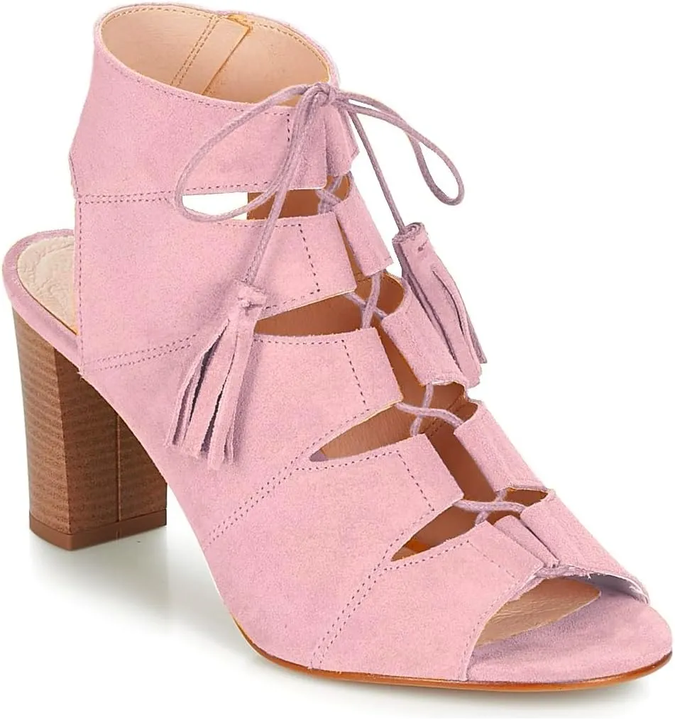 SHODENSE Women Fashion High Chunky Heel Sandals Open Peep Toe Suede Caged Ankle Booties Cutout Lace Up Backless Summer Sandal Boots Stacked Block Heels Dress Bootie Office Lady Party Ball 4-11 M US