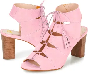 SHODENSE Women Fashion High Chunky Heel Sandals Open Peep Toe Suede Caged Ankle Booties Cutout Lace Up Backless Summer Sandal Boots Stacked Block Heels Dress Bootie Office Lady Party Ball 4-11 M US