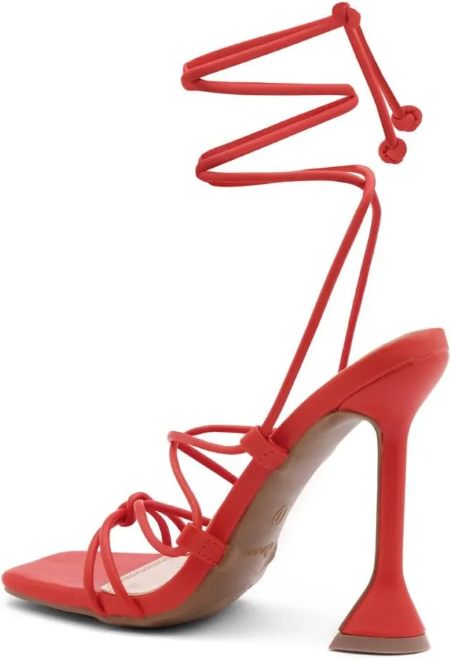 Shoe Land SL-Melody Women's Lace-Up Heels, Dressy Strappy High Heel Sandals, Square Open Toe with Tie-Up Ankle Wrap – Stiletto Heels for Prom, Party, and Wedding