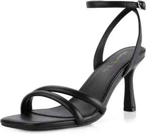 Shoe'N Tale Women's Strappy Heels Sexy Stilettos Summer Heeled Sandals High Heel Ankle Buckle Square Toe Dressy Shoes