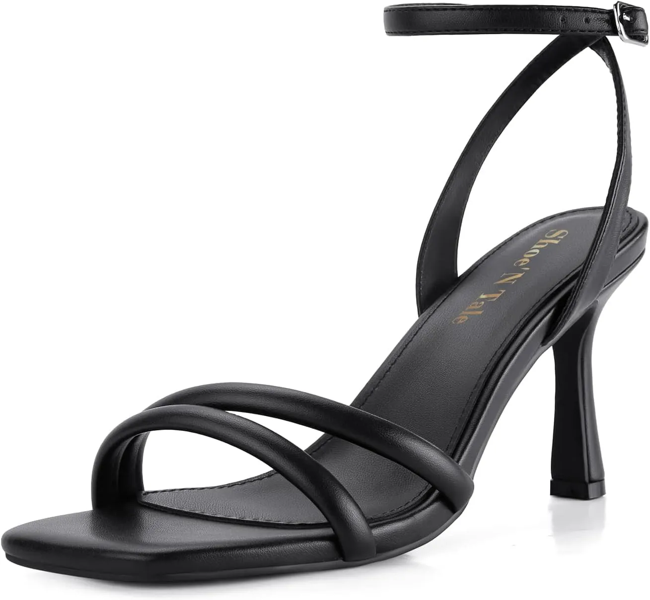Shoe'N Tale Women's Strappy Heels Sexy Stilettos Summer Heeled Sandals High Heel Ankle Buckle Square Toe Dressy Shoes