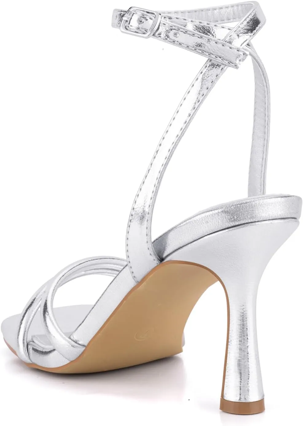 Shoe'N Tale Women's Strappy Heels Sexy Stilettos Summer Heeled Sandals High Heel Ankle Buckle Square Toe Dressy Shoes