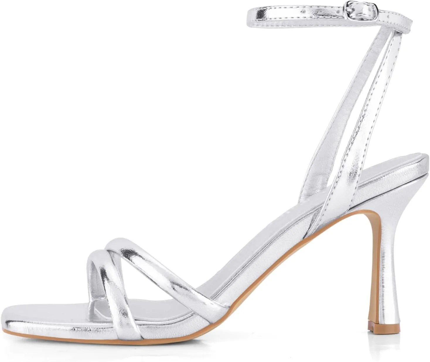 Shoe'N Tale Women's Strappy Heels Sexy Stilettos Summer Heeled Sandals High Heel Ankle Buckle Square Toe Dressy Shoes