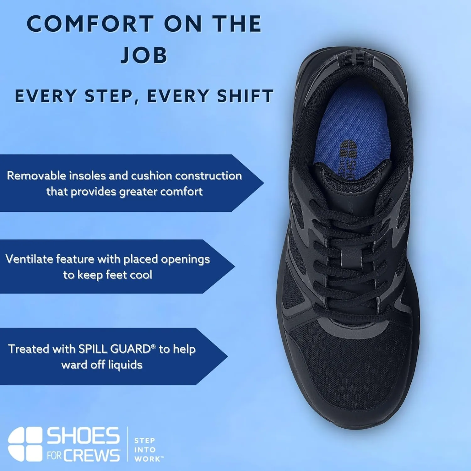 Shoes for Crews Energy II, WomenÔøΩs Slip Resistant Comfortable Sneakers, Size 8.5 Black