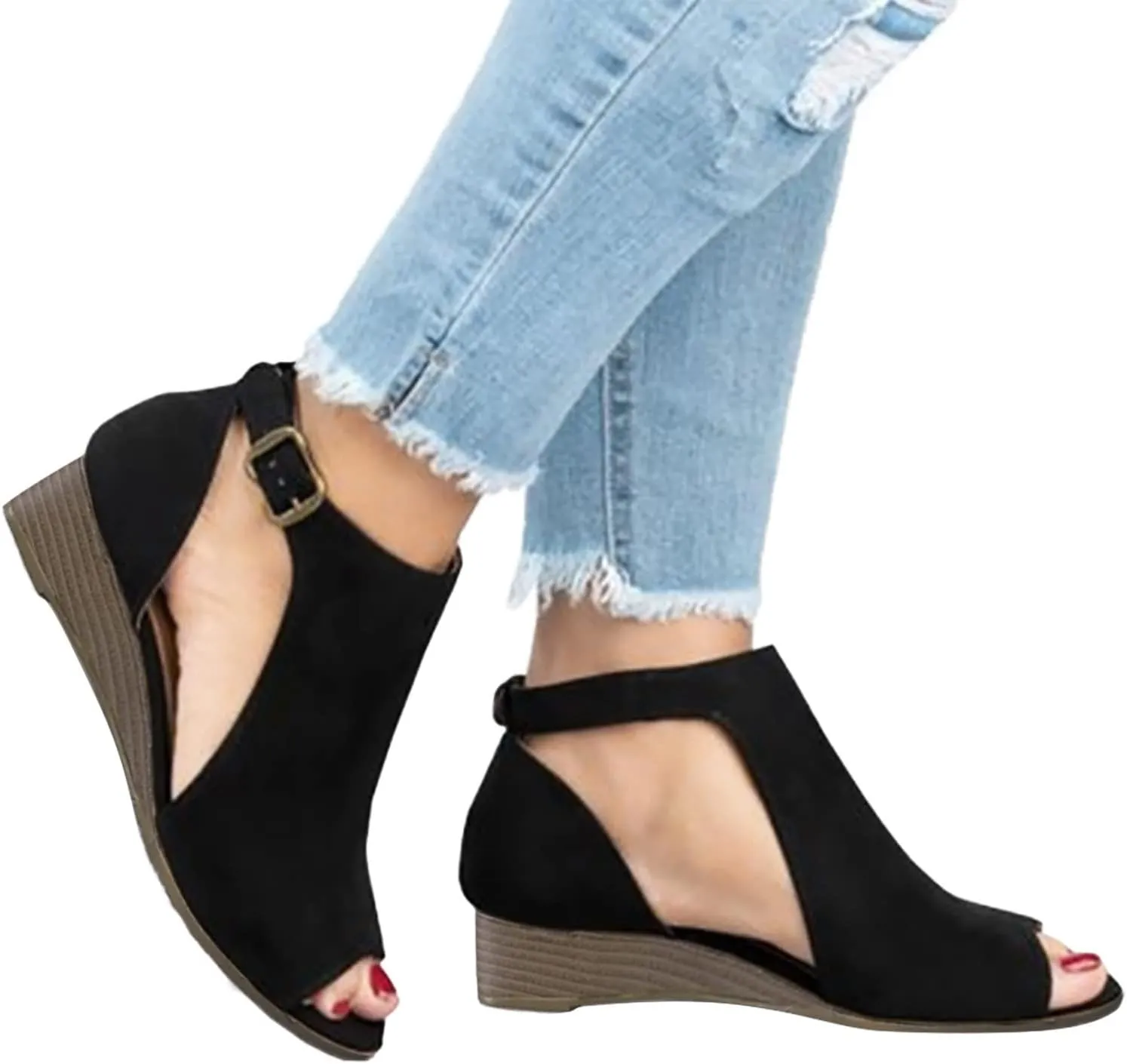 Shoes for Women Dressy, Women's Suede Peep Toe Ankle Booties Cut Out Stacked Block Heel Ankle Boots Drssy
