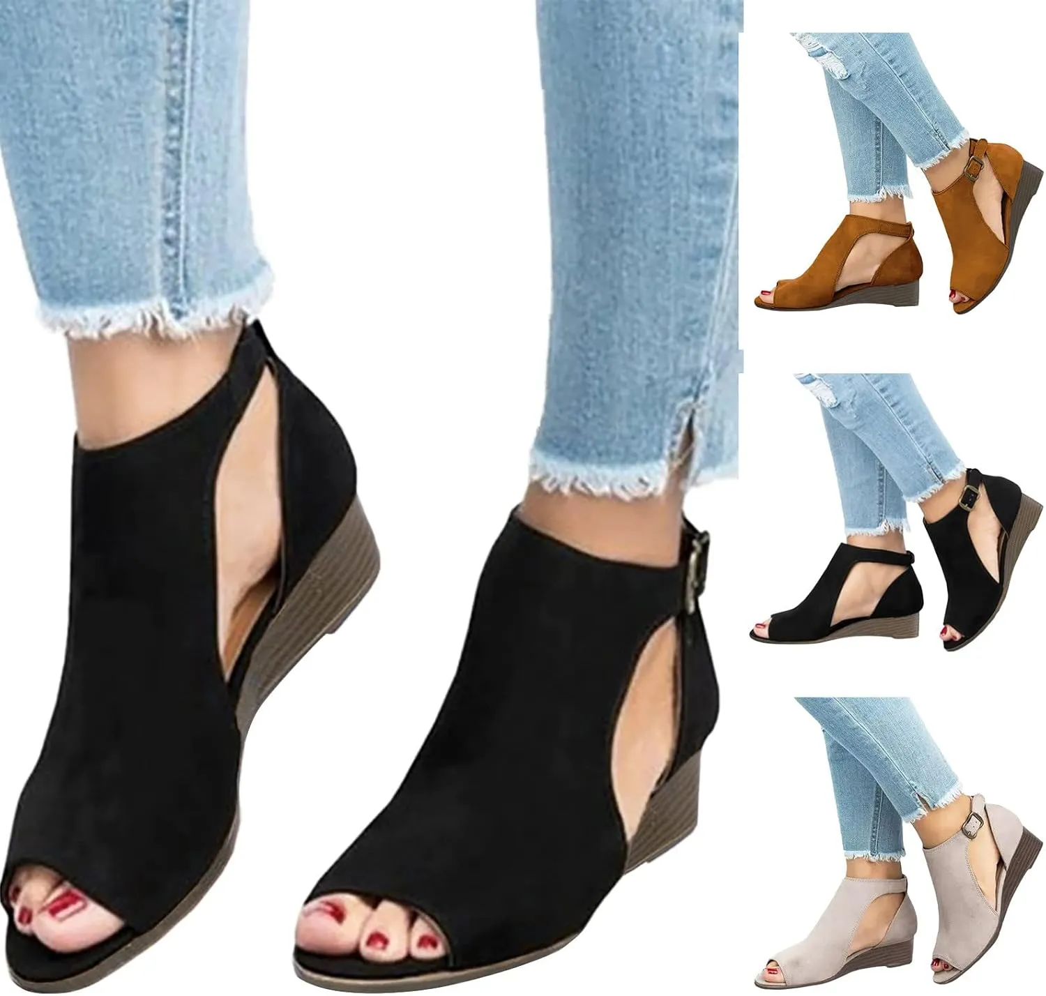 Shoes for Women Dressy, Women's Suede Peep Toe Ankle Booties Cut Out Stacked Block Heel Ankle Boots Drssy