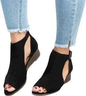 Shoes for Women Dressy, Women's Suede Peep Toe Ankle Booties Cut Out Stacked Block Heel Ankle Boots Drssy