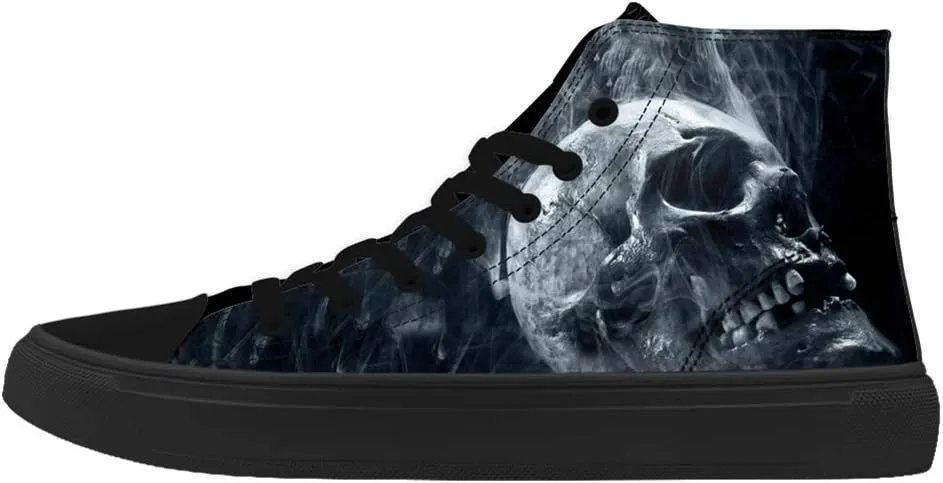 Skull Sneakers for Men - High Top Punk Rock Joker Print Fashion Shoes - Black Cool Footwear