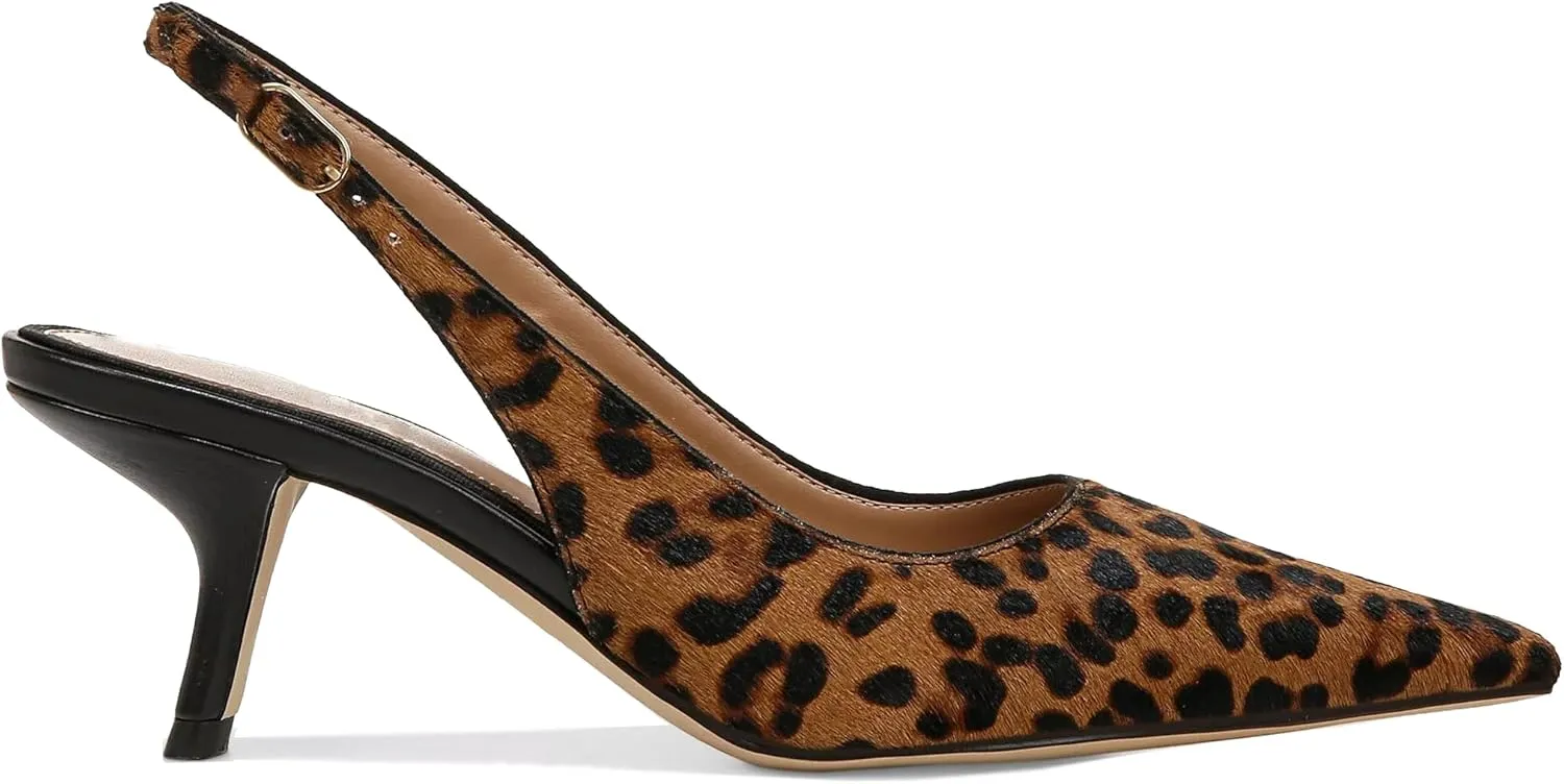 Slingback Pumps for Women Kitten Heeled Sandals Leopard Prints Buckled Straps Dress Shoes