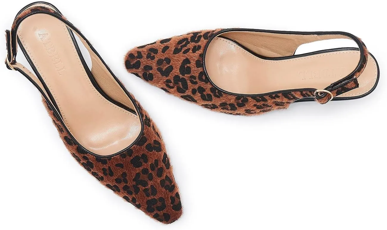 Slingback Pumps for Women Kitten Heeled Sandals Leopard Prints Buckled Straps Dress Shoes