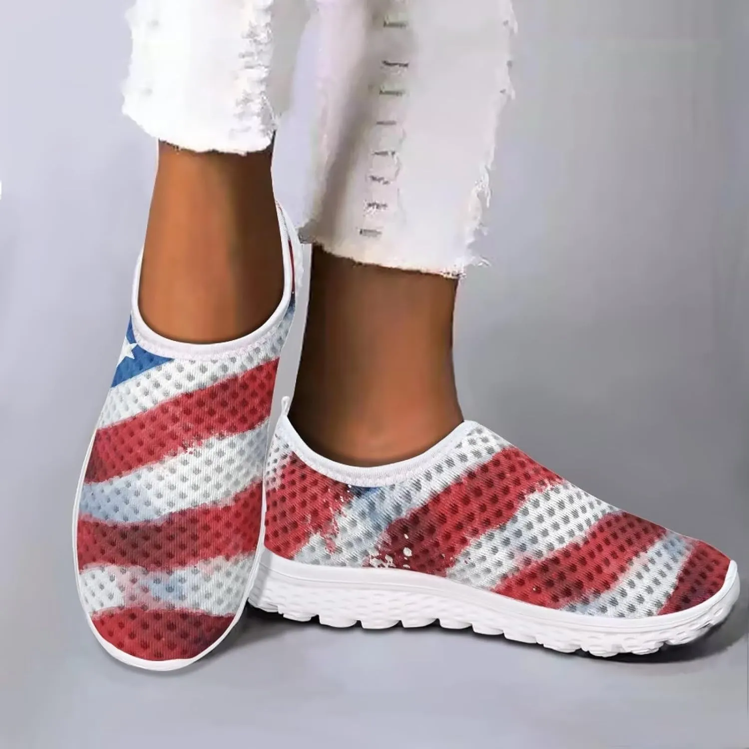 Slip On Walking Shoes for Women Breathable Loafers Wide Toe Casual Shoes Laides Fashion Round Toe Art Painted Travel Shoes SizeUS 5.5-11.5