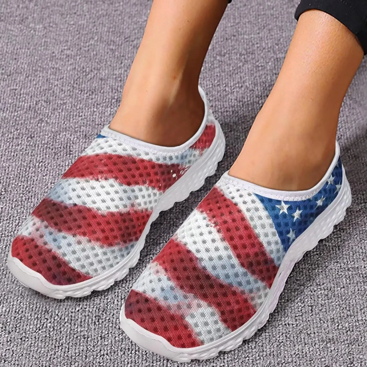 Slip On Walking Shoes for Women Breathable Loafers Wide Toe Casual Shoes Laides Fashion Round Toe Art Painted Travel Shoes SizeUS 5.5-11.5