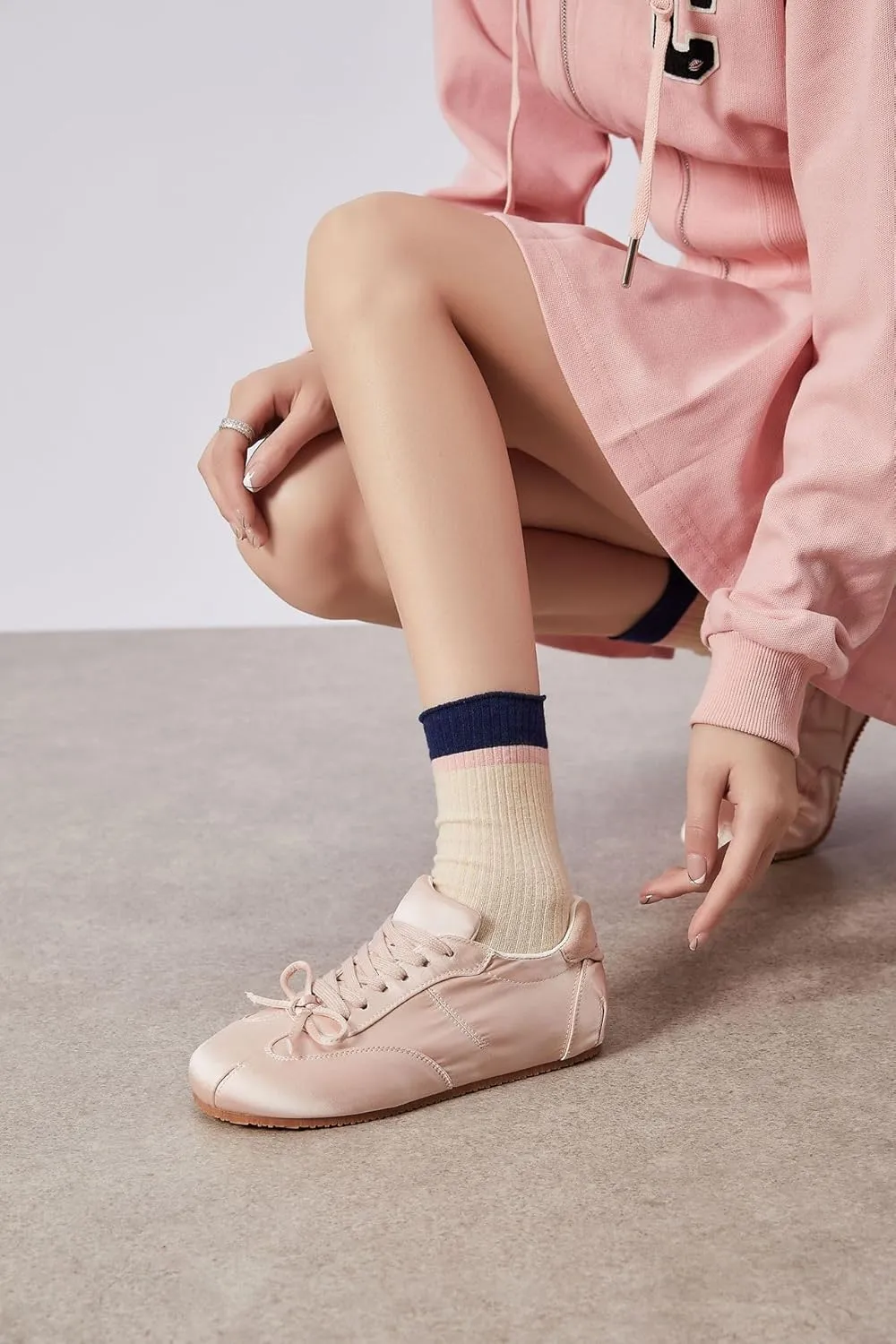 Sneakerina Ballet Sneaker Shoes For Women Girls Flats Cute Casual Lightweight Running Soft with Bow Decorated - Y2K Retro Non Slip Tennis & Racquet Sport Preppy Elegant Athleisure Comfortable Walking