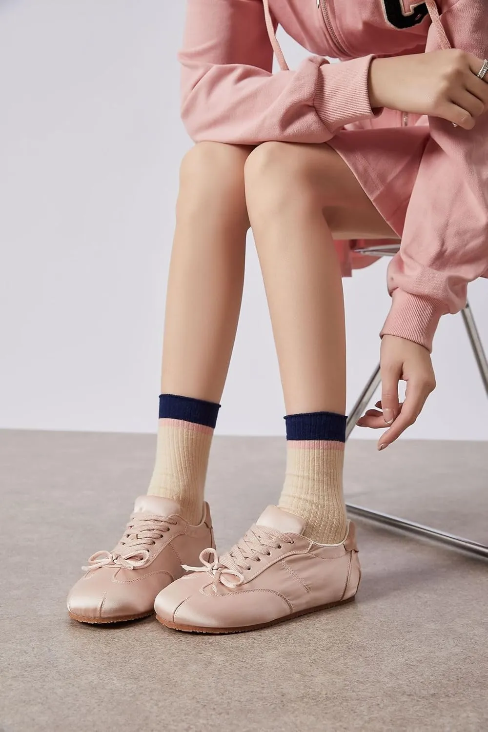 Sneakerina Ballet Sneaker Shoes For Women Girls Flats Cute Casual Lightweight Running Soft with Bow Decorated - Y2K Retro Non Slip Tennis & Racquet Sport Preppy Elegant Athleisure Comfortable Walking