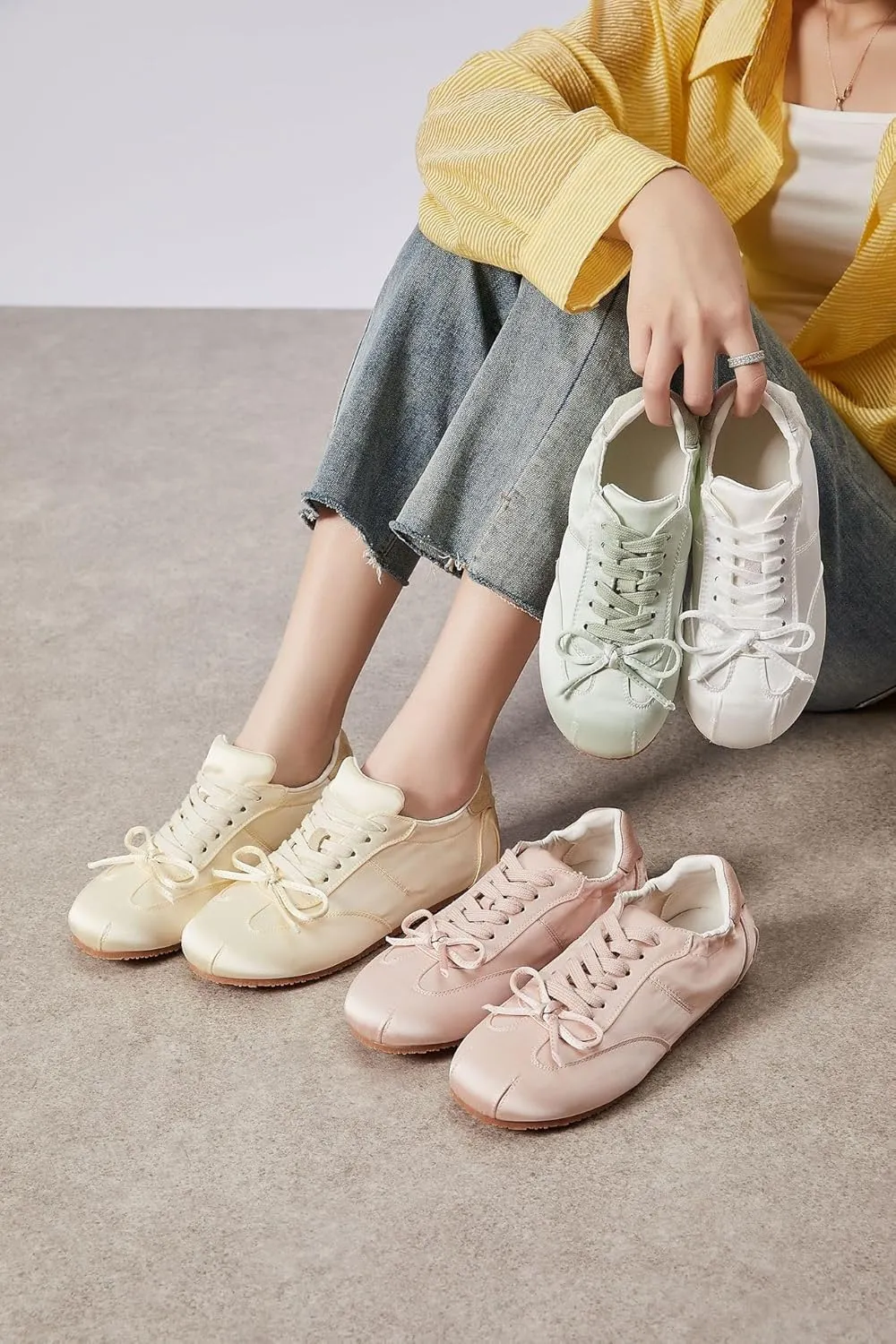 Sneakerina Ballet Sneaker Shoes For Women Girls Flats Cute Casual Lightweight Running Soft with Bow Decorated - Y2K Retro Non Slip Tennis & Racquet Sport Preppy Elegant Athleisure Comfortable Walking