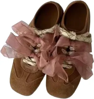 Sneakerina Satin Bow Ballet Sneakers Women Girls Cute Y2K Retro Leather Round Toes Dress Shoes Chunky Sole Platform Breathable Tennis Sneakers Preppy Back to School Gifts Daughter Granddaughter