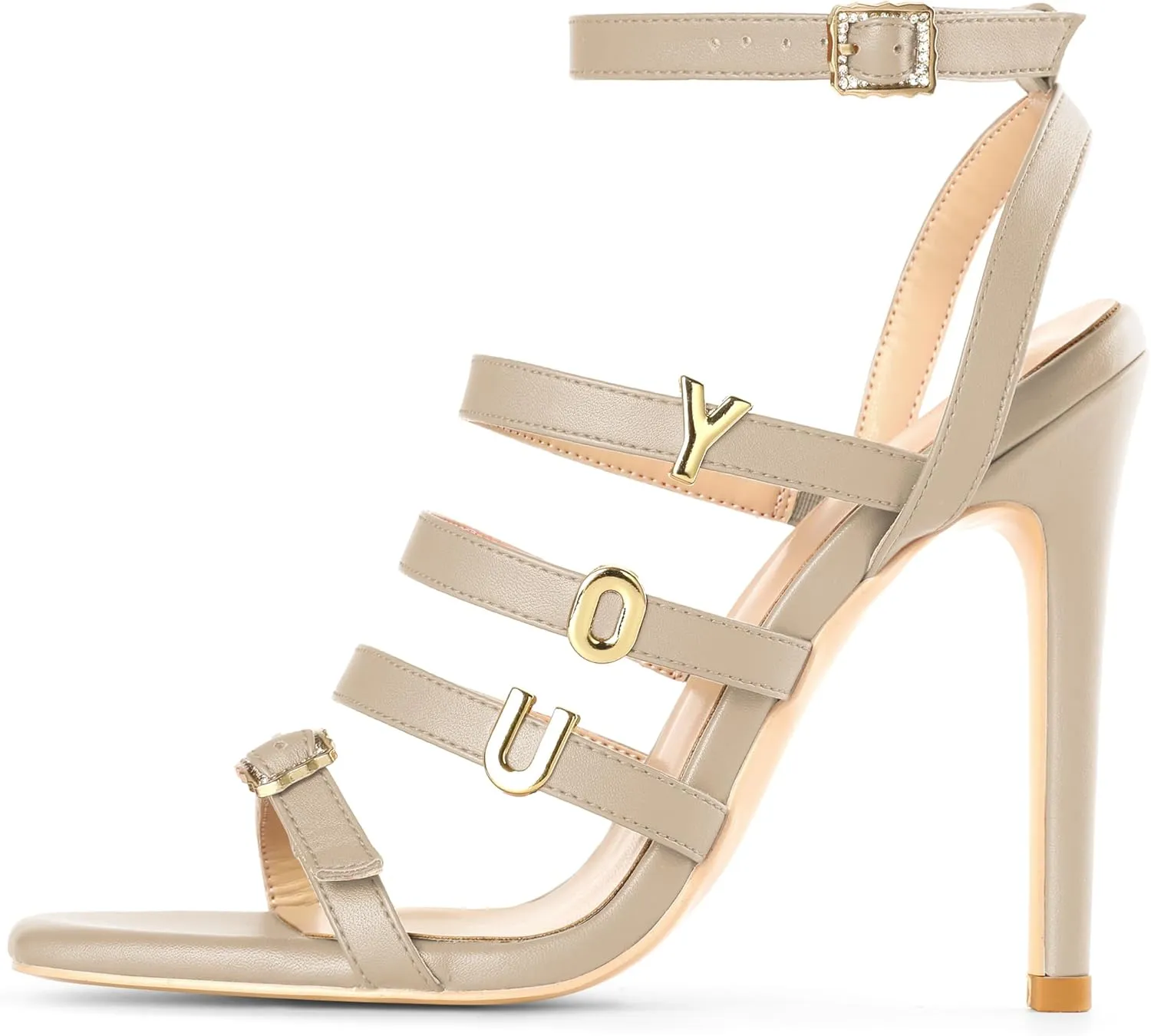 Soireelady Womens High Heel Sandals, Ankle Strap Open Toe Heels, Square Toe Stiletto Strappy Heeled Sandals 4 Inch Prom Party