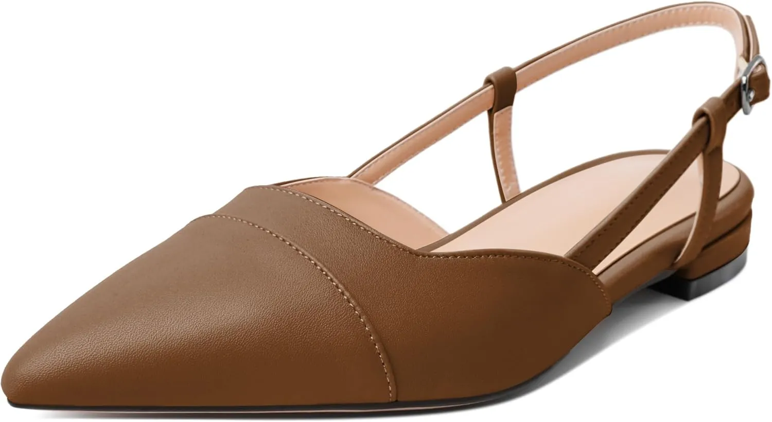 Soireelady Women's Slingback Flats, Closed Pointed Toe 2CM Ballet Flats, Cap Toe Comfortable Casual Flat Office Dressy Shoes