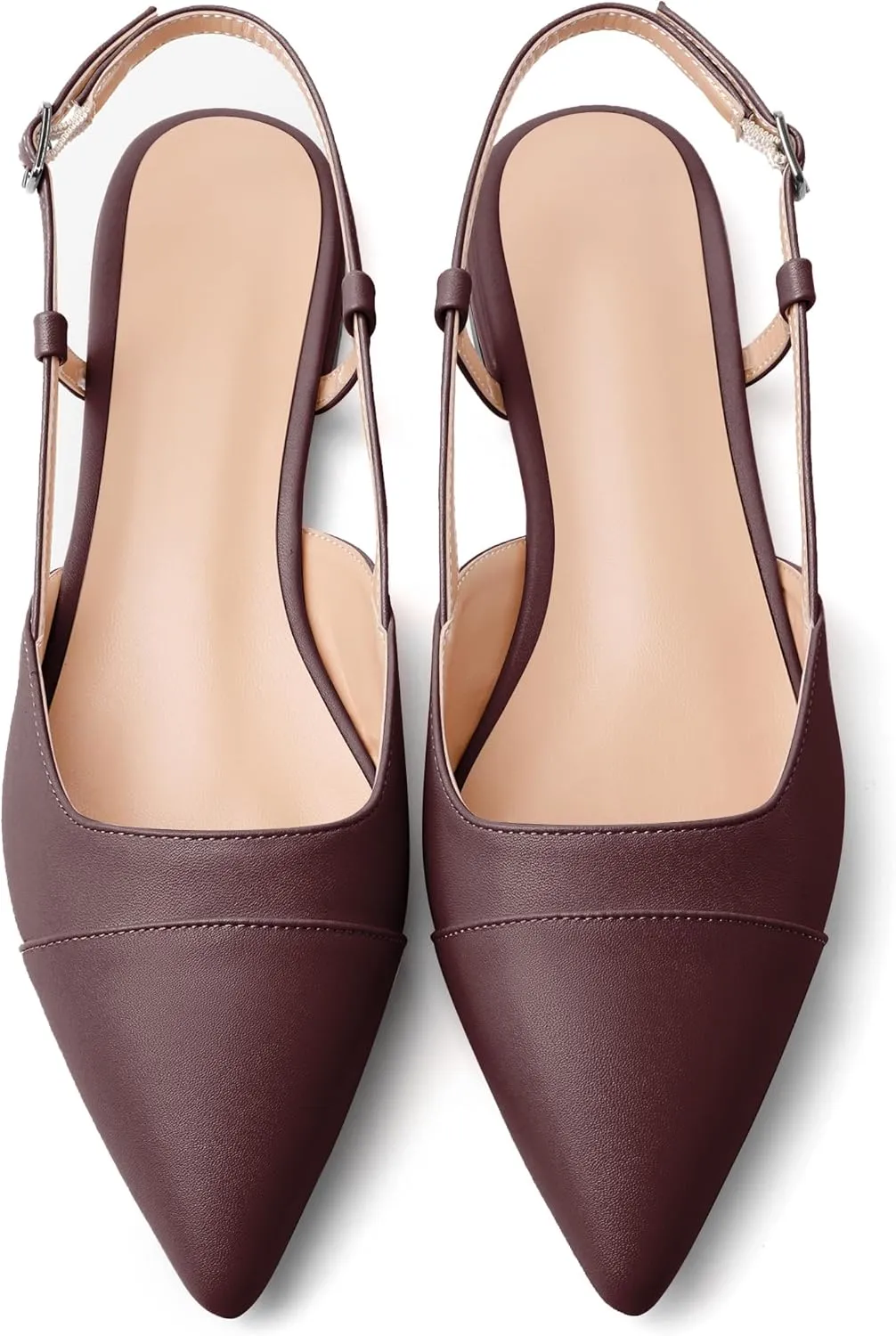 Soireelady Women's Slingback Flats, Closed Pointed Toe 2CM Ballet Flats, Cap Toe Comfortable Casual Flat Office Dressy Shoes
