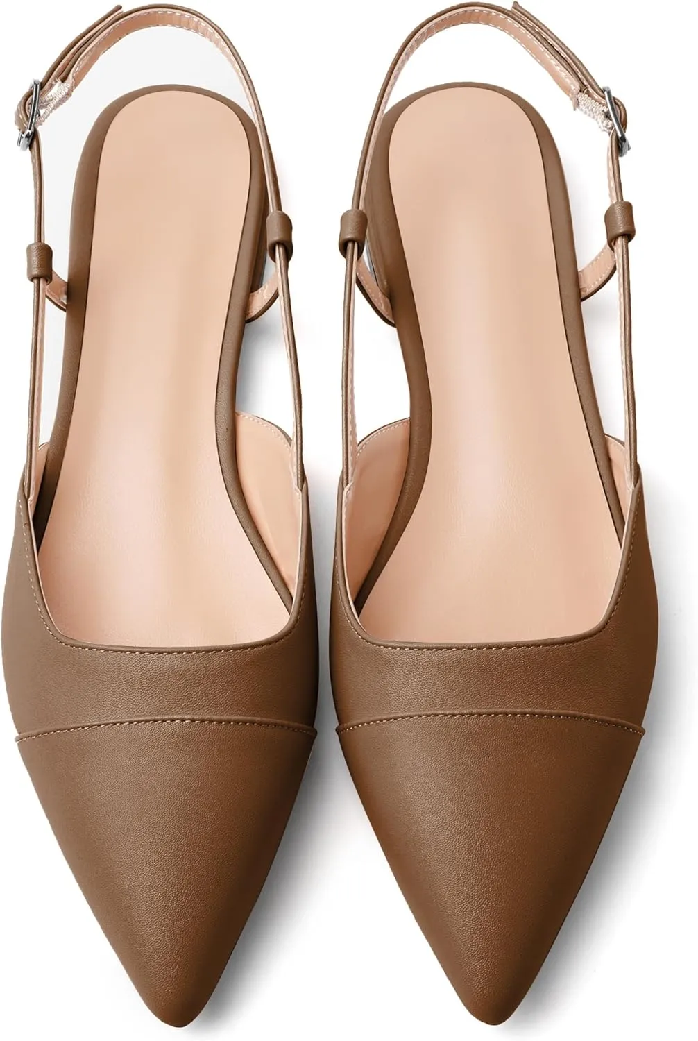 Soireelady Women's Slingback Flats, Closed Pointed Toe 2CM Ballet Flats, Cap Toe Comfortable Casual Flat Office Dressy Shoes