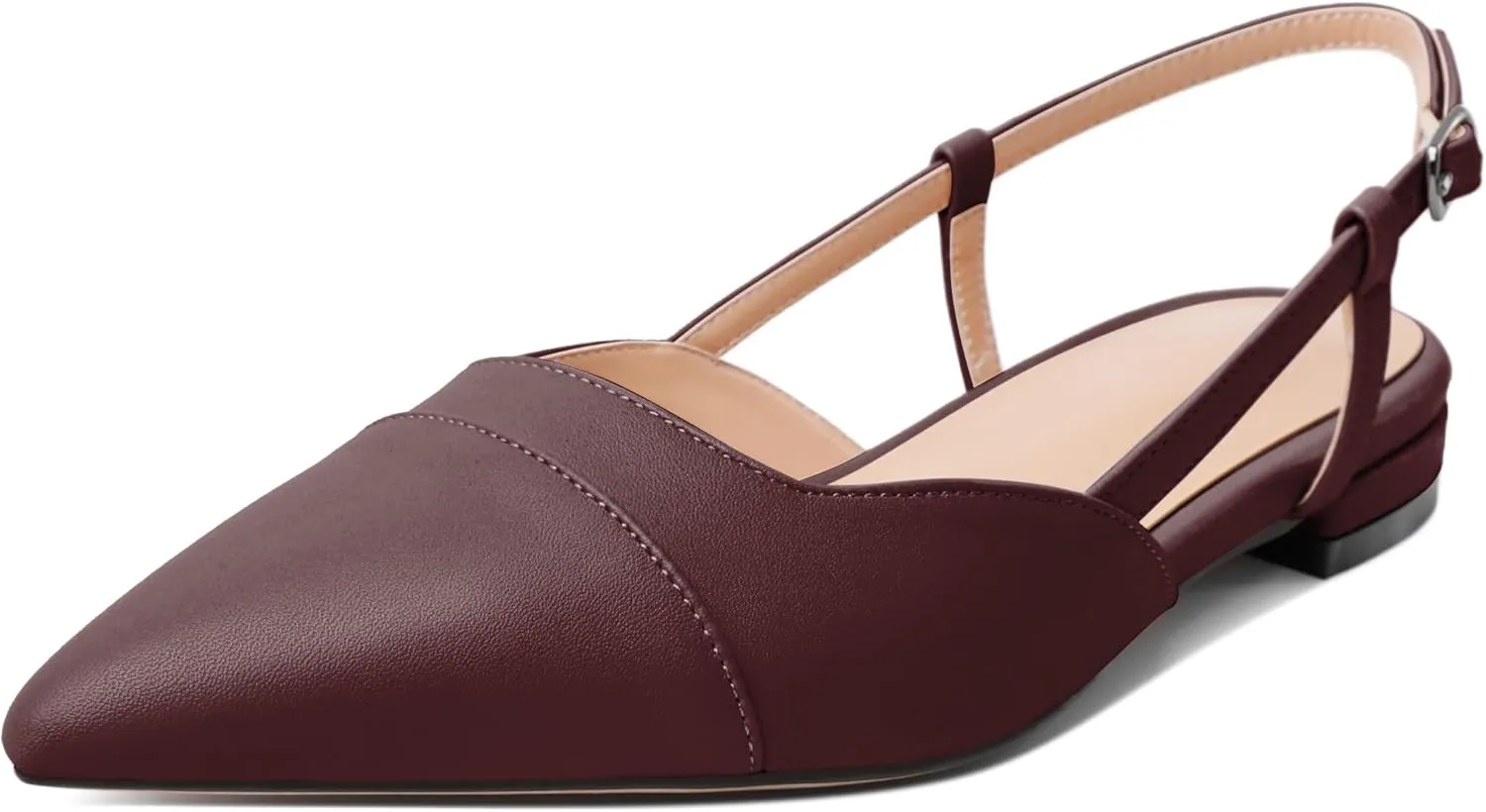 Soireelady Women's Slingback Flats, Closed Pointed Toe 2CM Ballet Flats, Cap Toe Comfortable Casual Flat Office Dressy Shoes