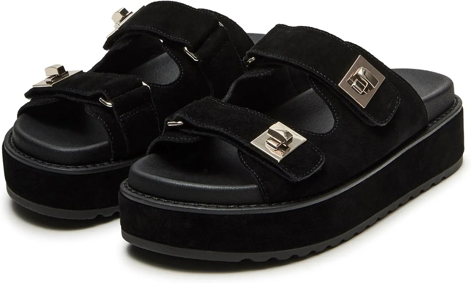 SOVANYOU Platform Sandals for Women Comfortable Summer Beach Sandal Slip on Platform Slides Double Buckle Casual Vacation Shoes