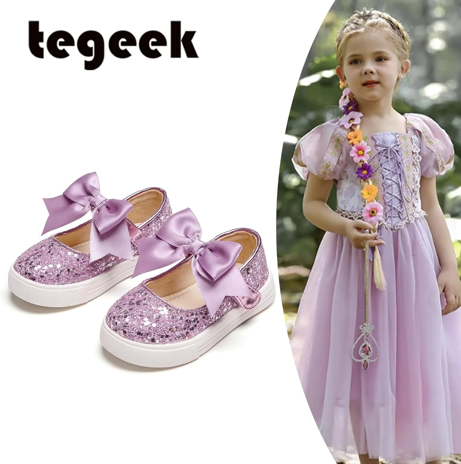 Sparkly Sneakers for Girls 3-12 Years Slip-On Comfort Fit Casual Princess Shoes