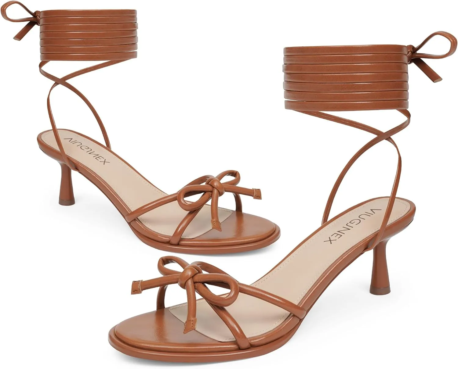 Strappy Heels Bow Tie Kitten Heels for Women Lace up Sandals Rounded Toe Party Dressy Prom Shoes