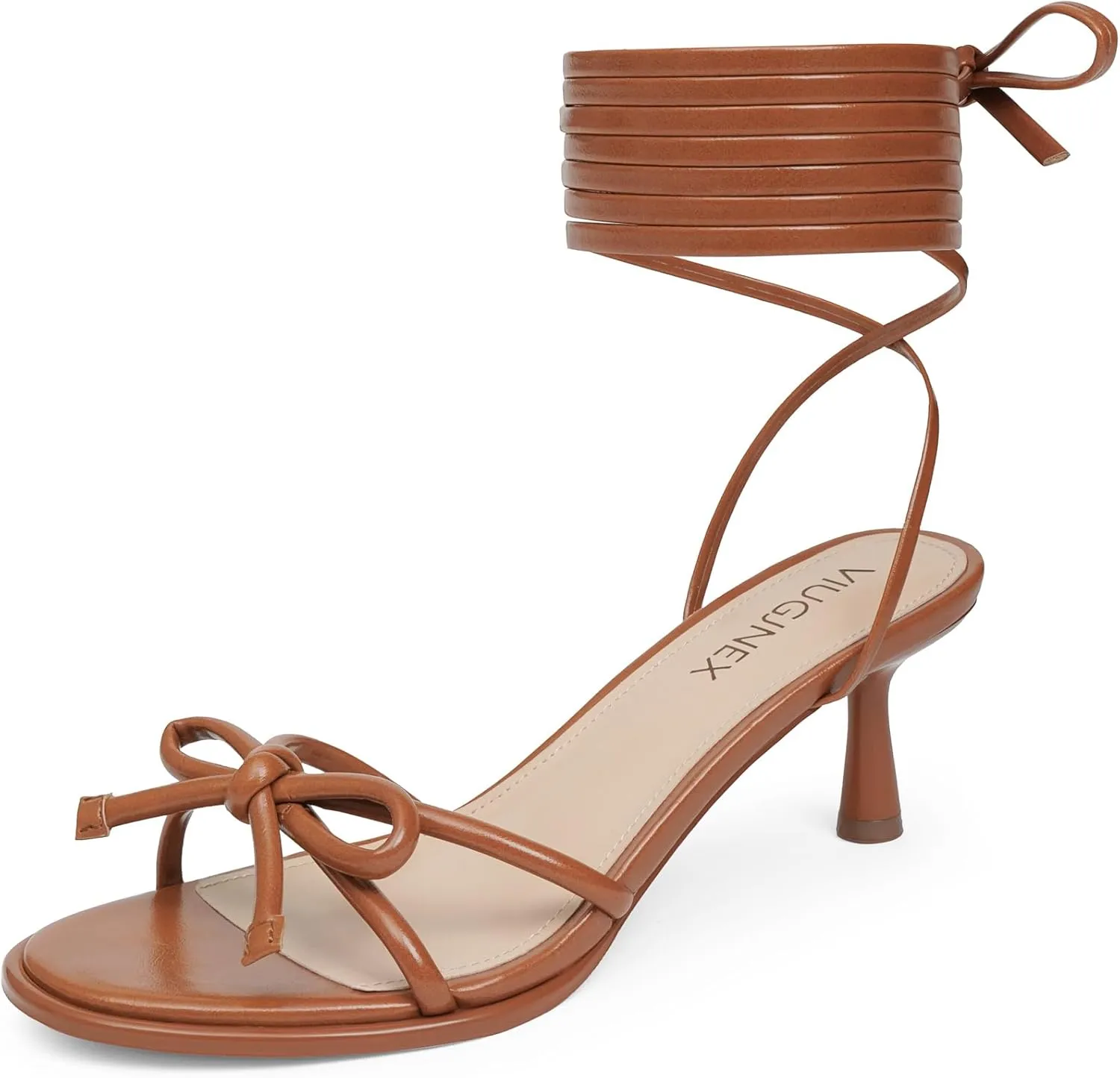 Strappy Heels Bow Tie Kitten Heels for Women Lace up Sandals Rounded Toe Party Dressy Prom Shoes