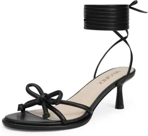 Strappy Heels Bow Tie Kitten Heels for Women Lace up Sandals Rounded Toe Party Dressy Prom Shoes