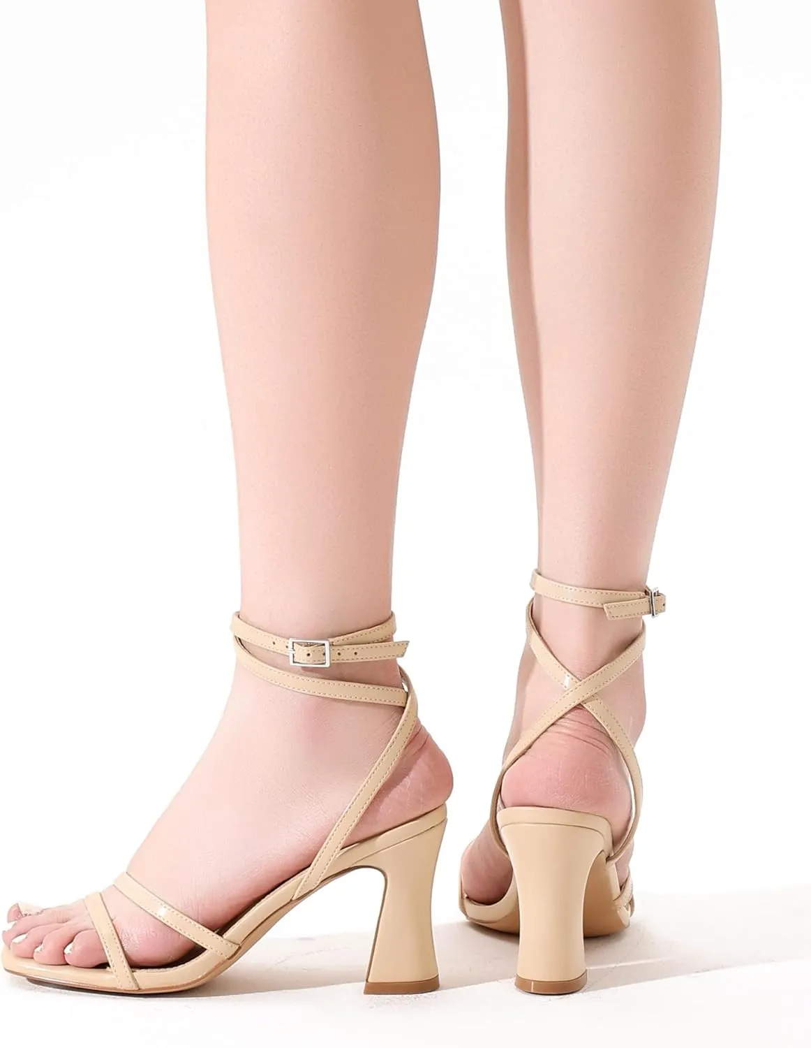 Strappy Heels for Women Chunky Block High Heels Square Toe Ankle Buckle Sandals wedding dress shoes