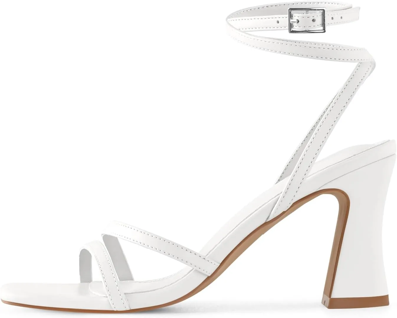 Strappy Heels for Women Chunky Block High Heels Square Toe Ankle Buckle Sandals wedding dress shoes