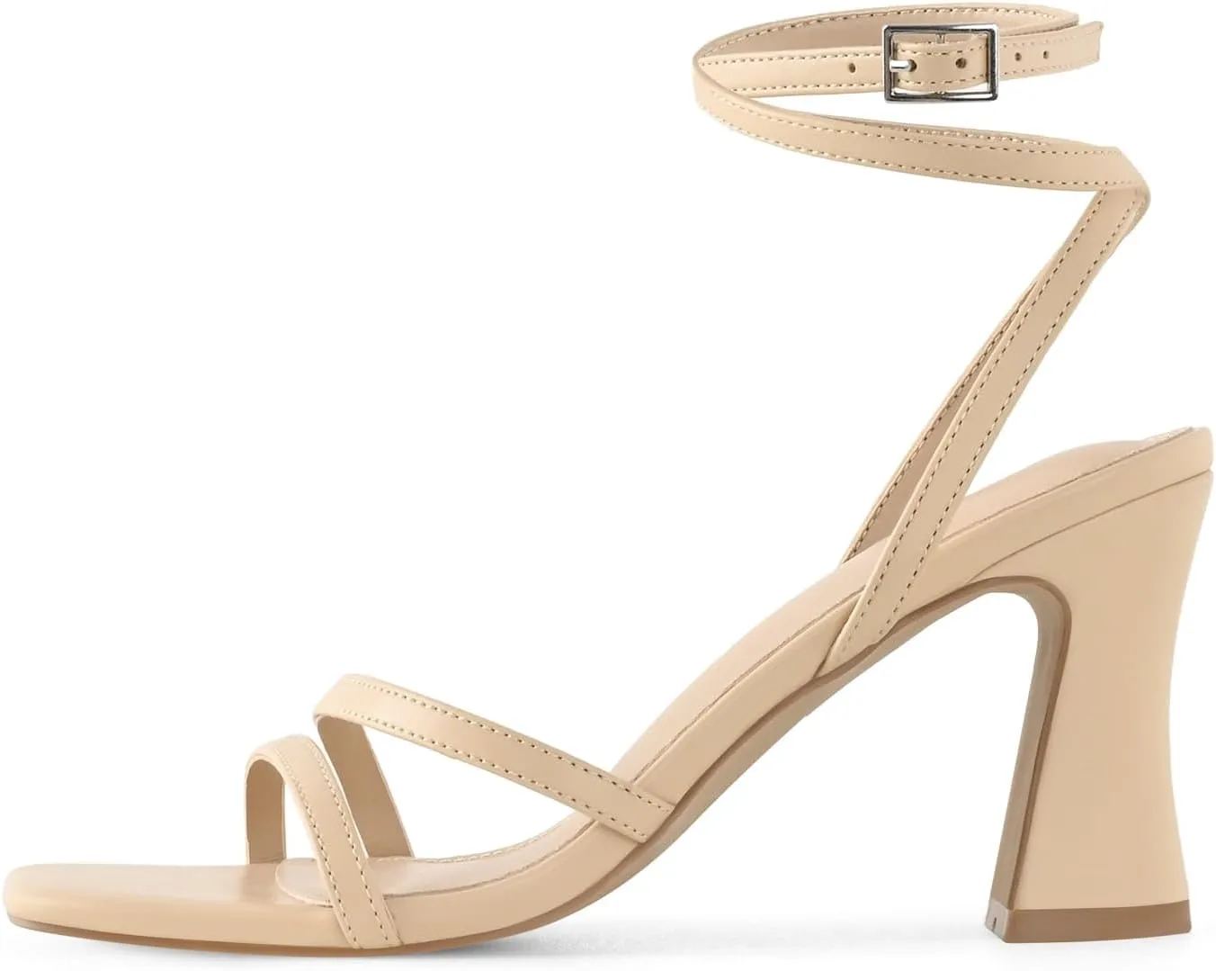 Strappy Heels for Women Chunky Block High Heels Square Toe Ankle Buckle Sandals wedding dress shoes