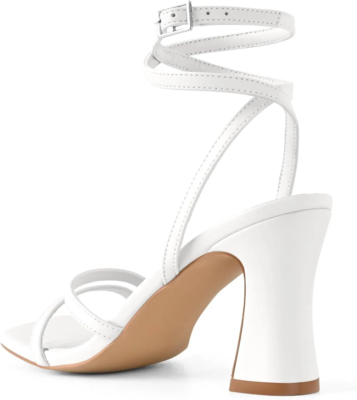 Strappy Heels for Women Chunky Block High Heels Square Toe Ankle Buckle Sandals wedding dress shoes