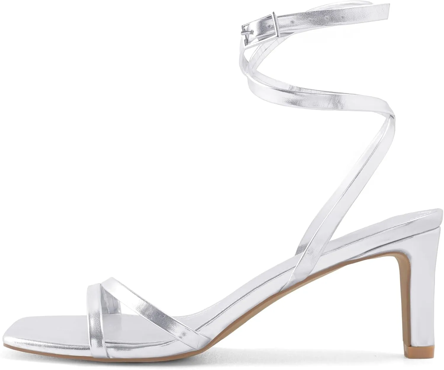 Strappy Heels for Women Chunky Heel Summer Square Toe Heeled Sandals Comfortable Adjustable Buckle Ankle Strap Sexy Dressy Shoes Party Wedding