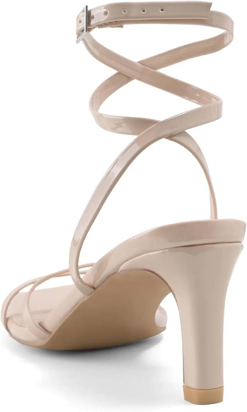 Strappy Heels for Women Chunky Heel Summer Square Toe Heeled Sandals Comfortable Adjustable Buckle Ankle Strap Sexy Dressy Shoes Party Wedding