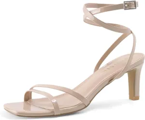Strappy Heels for Women Chunky Heel Summer Square Toe Heeled Sandals Comfortable Adjustable Buckle Ankle Strap Sexy Dressy Shoes Party Wedding