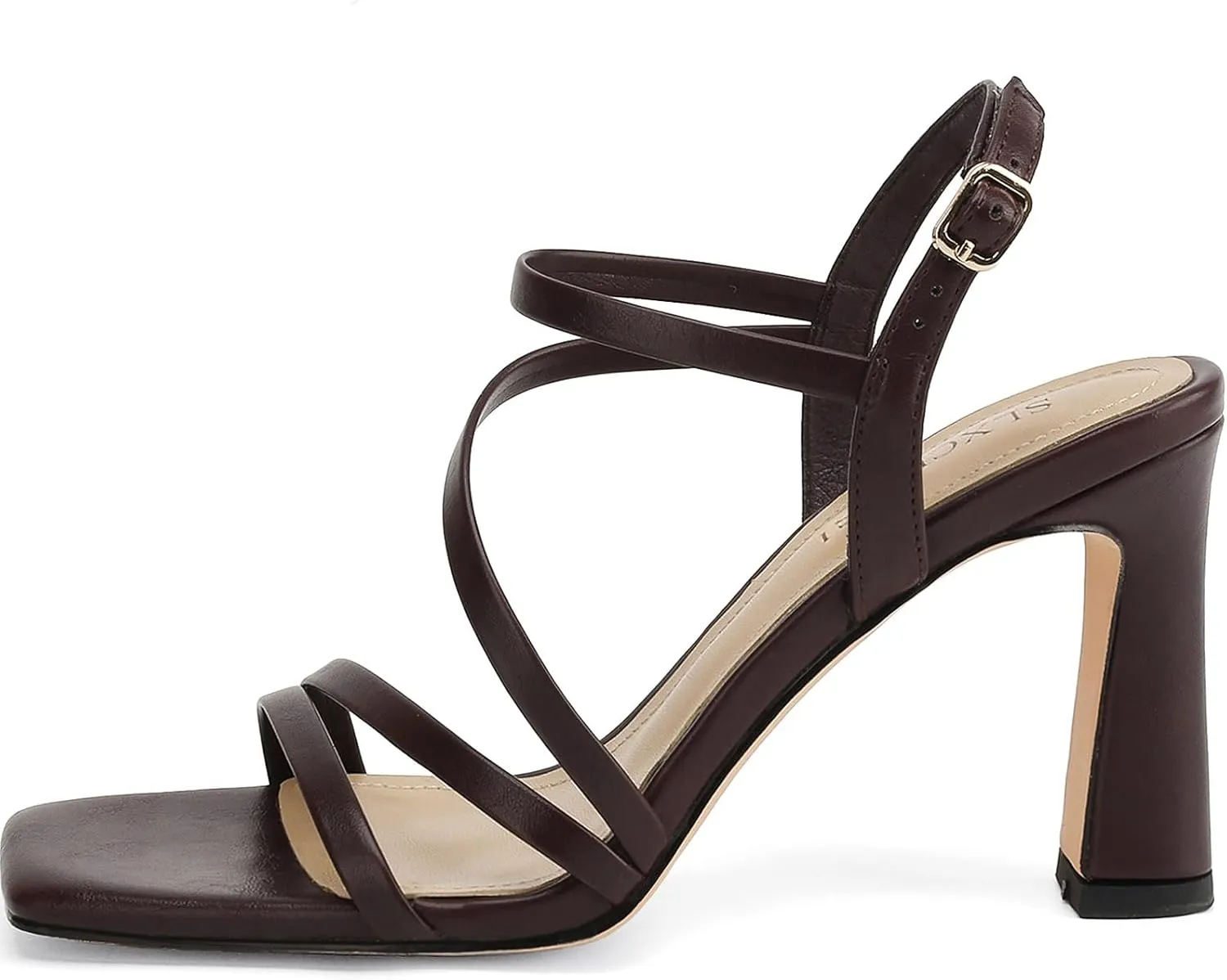 Strappy Heels for Women Dressy Heeled Sandals Square Toe Heels with Ankle Strap Chunky High Heels