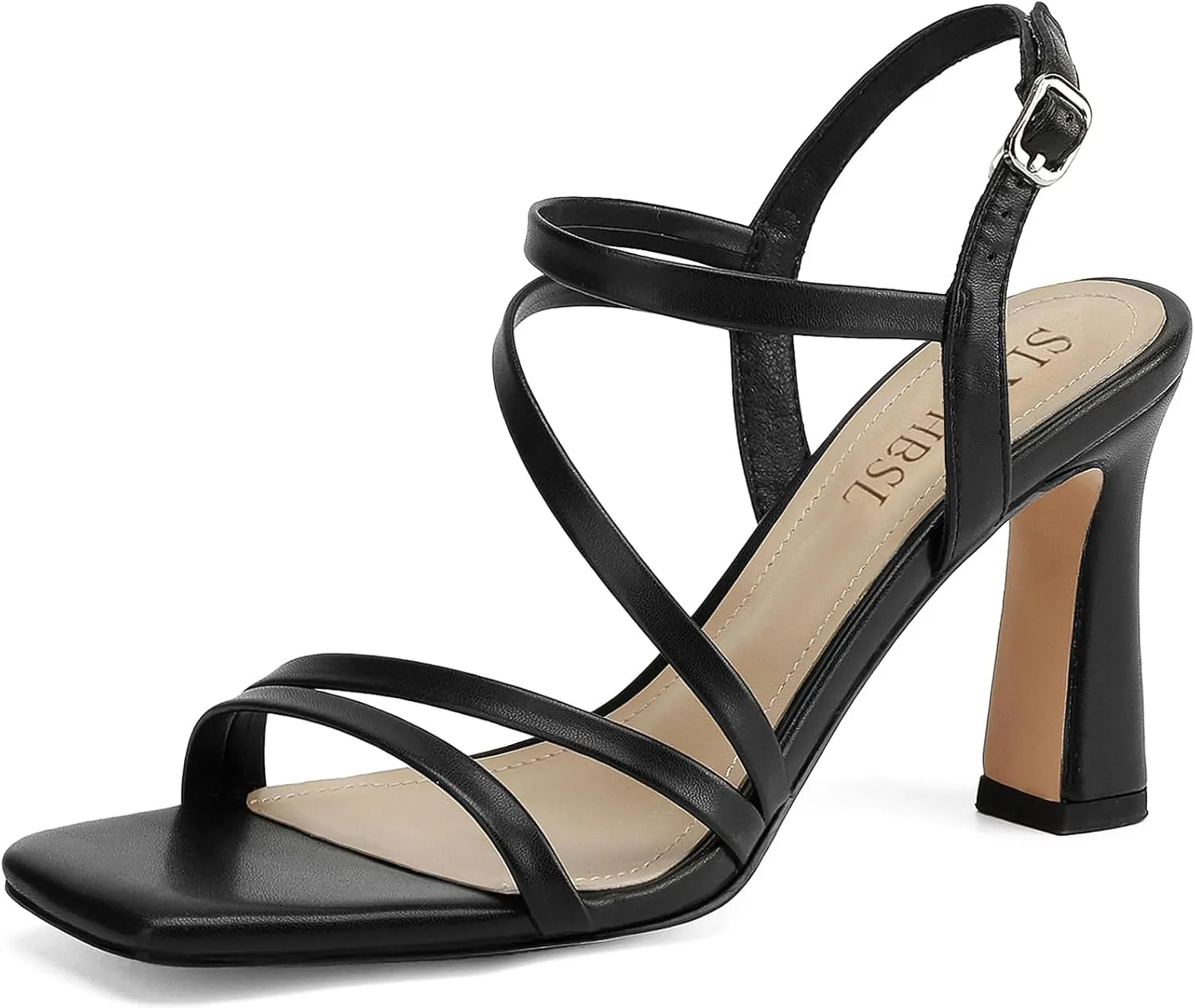 Strappy Heels for Women Dressy Heeled Sandals Square Toe Heels with Ankle Strap Chunky High Heels