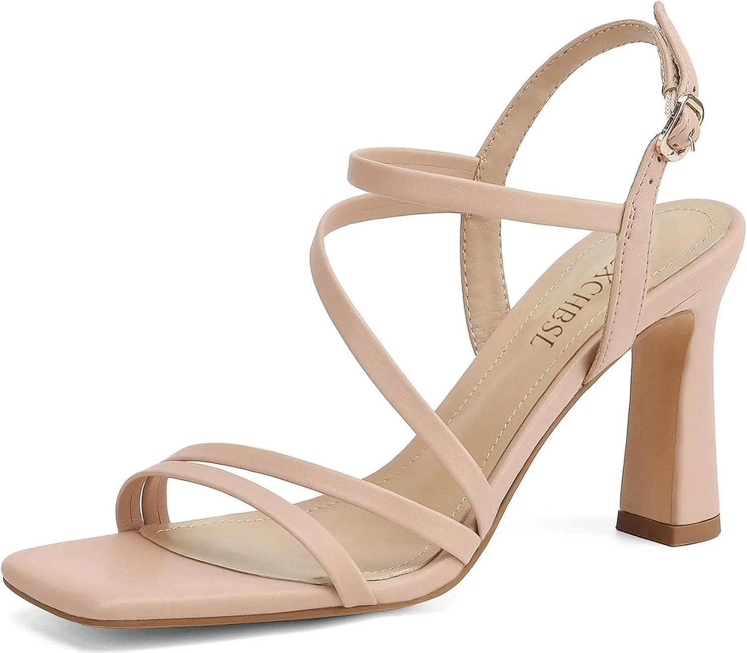 Strappy Heels for Women Dressy Heeled Sandals Square Toe Heels with Ankle Strap Chunky High Heels