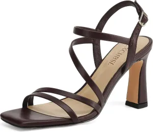 Strappy Heels for Women Dressy Heeled Sandals Square Toe Heels with Ankle Strap Chunky High Heels