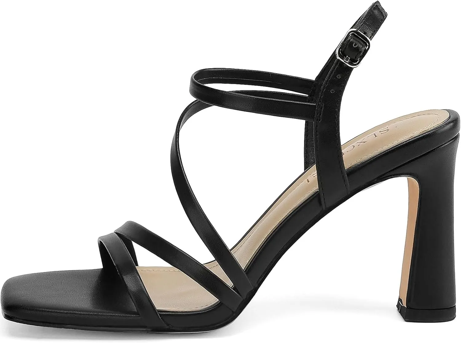 Strappy Heels for Women Dressy Heeled Sandals Square Toe Heels with Ankle Strap Chunky High Heels