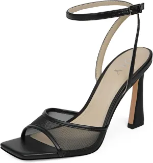 Strappy Heels for Women Heeled Sandals Square Toe Heel Ankle Strap Stiletto Mesh High Heels Dress Shoes