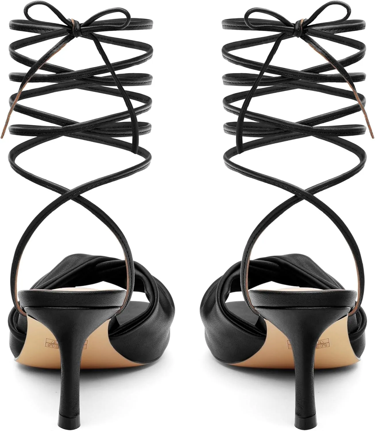 Strappy Heels for Women Lace Up Heels Tie Up Stiletto High Heeled Sandals Matte with Pleat Square Open Toe Heels for Prom Party 2.5 Inch