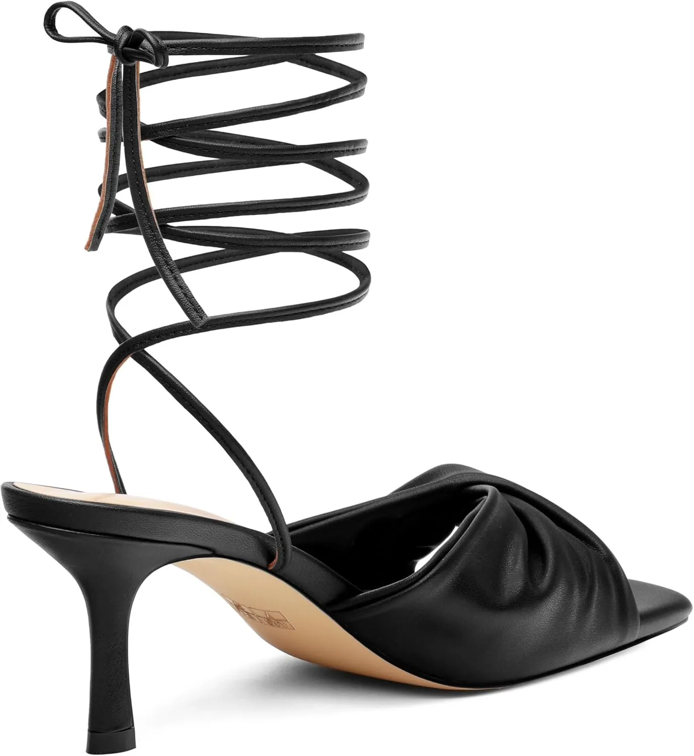 Strappy Heels for Women Lace Up Heels Tie Up Stiletto High Heeled Sandals Matte with Pleat Square Open Toe Heels for Prom Party 2.5 Inch