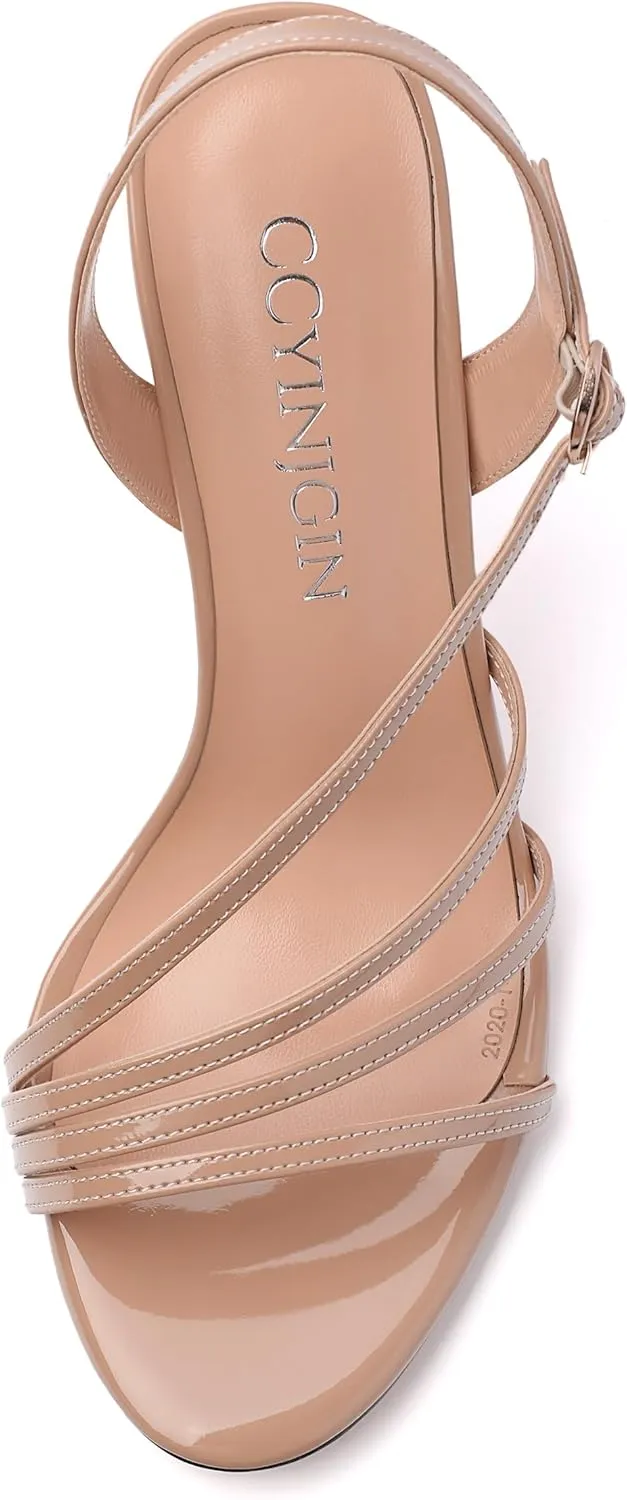 Strappy Sandals for Women Heel, Gold Strappy Heels for Women, Open Toe Stiletto High Heels Strappy Ankle Strap Sandals Comfort Dress Party Shoes