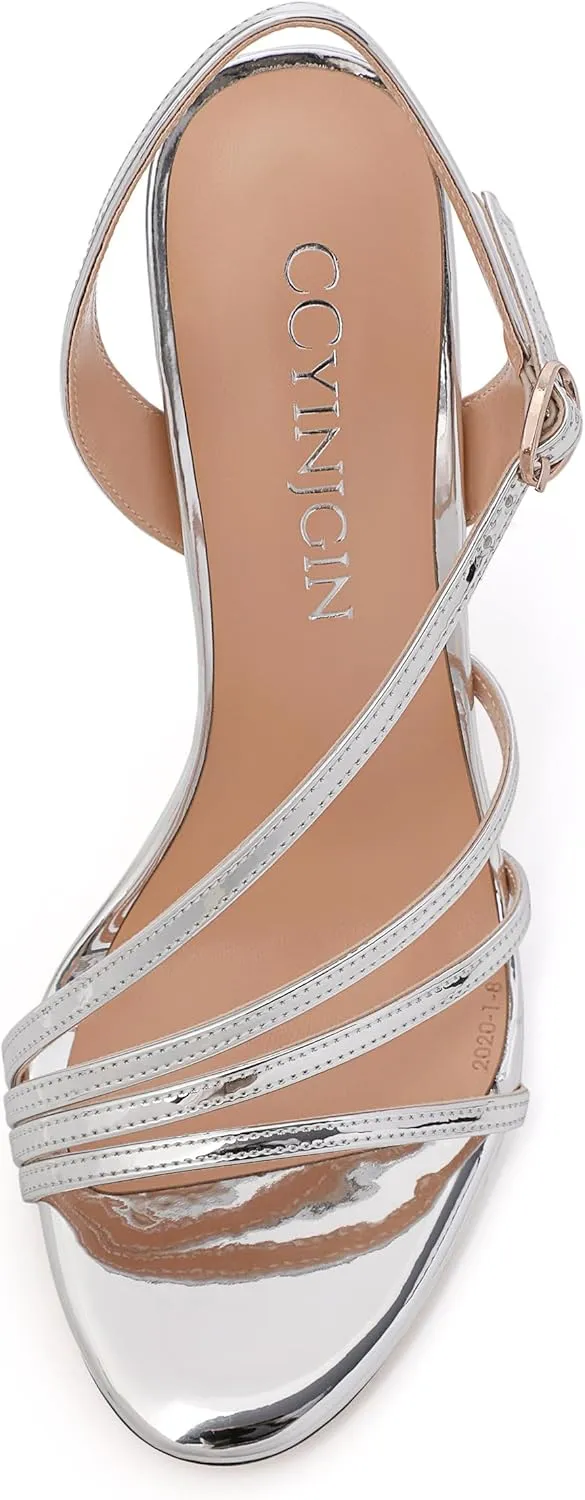 Strappy Sandals for Women Heel, Gold Strappy Heels for Women, Open Toe Stiletto High Heels Strappy Ankle Strap Sandals Comfort Dress Party Shoes
